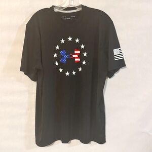 Under Armour Patriotic American USA Stars Stripes Black Yoga Activewear T Shirt
